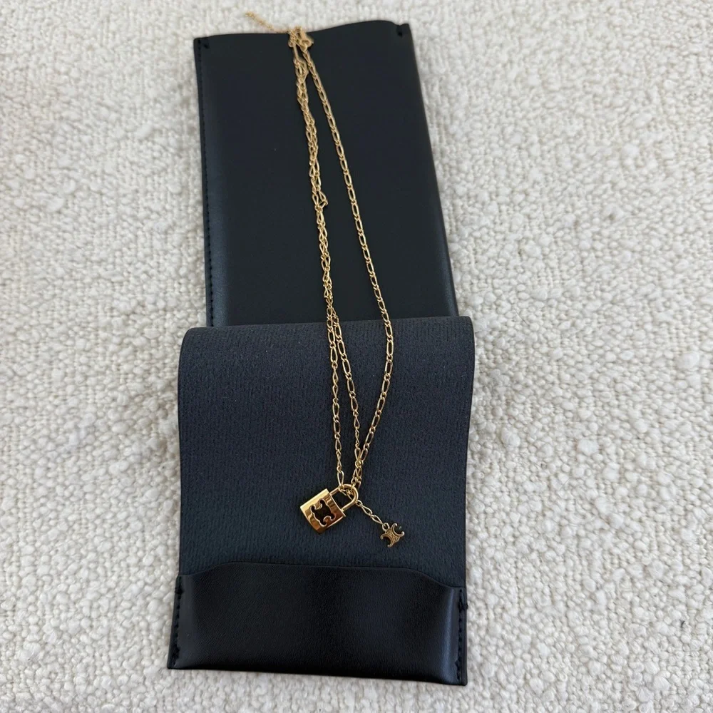 Celine Large TRIOMPHE Lock Necklace | Brass with gold finish - Picture 5 of 11